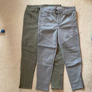 NWOT Bundle of AE stretch Moto Jeggings  Size 10 short olive, gray